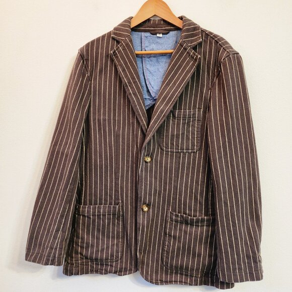 Boden Blazer Mens Large 40R Cotton Back Buggy Lined Brown Stripe Jacket Academia - Picture 1 of 16